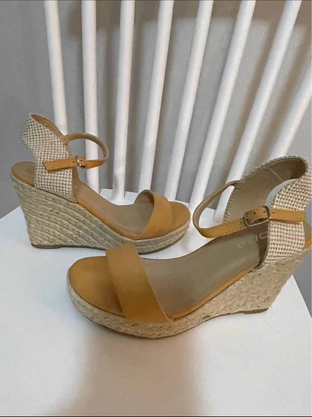 Women’s Tan Espadrille Wedge Sandals with Ankle Strap